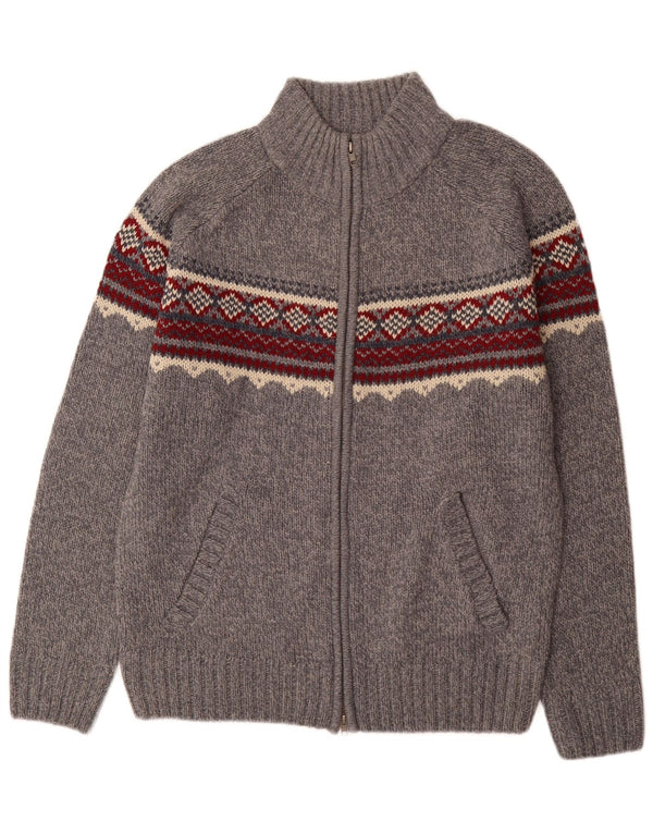 Herod Sport Mens Cardigan Sweater XL Grey Fair Isle Acrylic