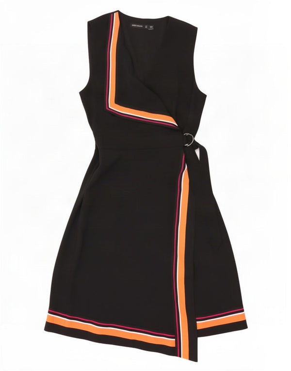 Karen Millen Womens Sleeveless Wrap Dress UK 12 Medium Black Colourblock