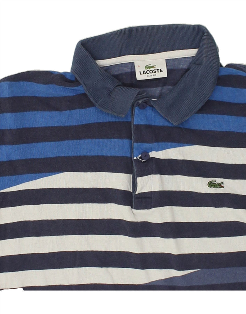 LACOSTE Mens Slim Fit Polo Shirt Size 4 Medium Navy Blue Striped | Vintage Lacoste | Thrift | Second-Hand Lacoste | Used Clothing | Messina Hembry 
