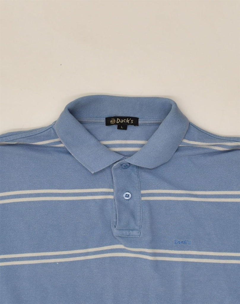 DACK'S Mens Slim Polo Shirt Large Blue Striped Cotton | Vintage Dack's | Thrift | Second-Hand Dack's | Used Clothing | Messina Hembry 