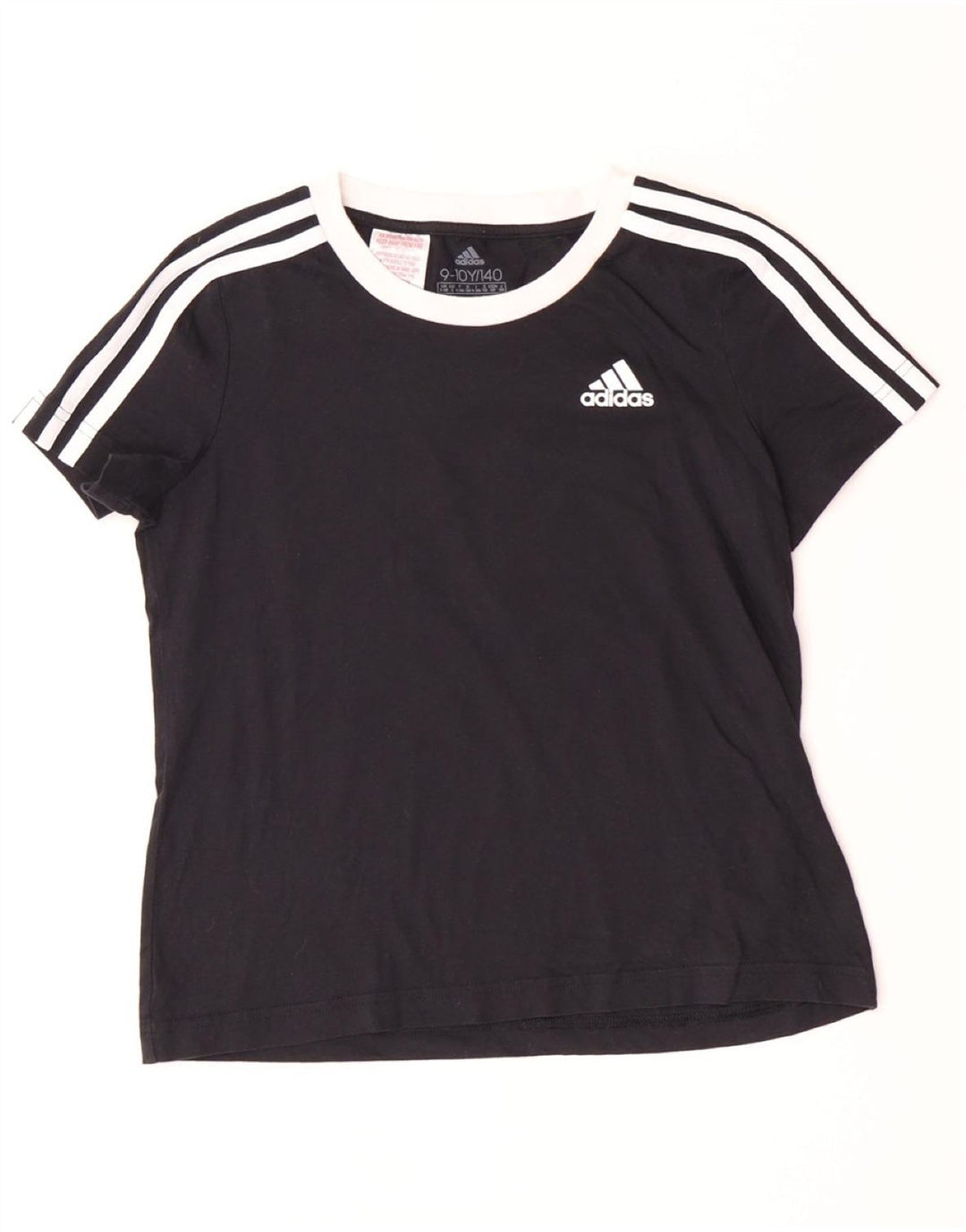 ADIDAS Girls T-Shirt Top 9-10 Years Black Cotton