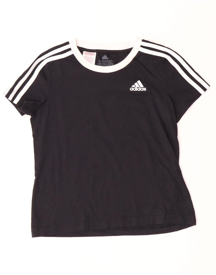 ADIDAS Girls T-Shirt Top 9-10 Years Black Cotton