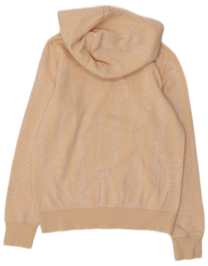 Champion Womens Graphic Hoodie Jumper UK 12 Medium Beige