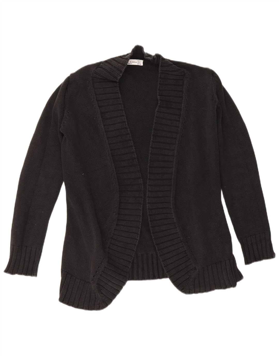 Zara Womens Open Cardigan Sweater UK 14 Large Black Cotton