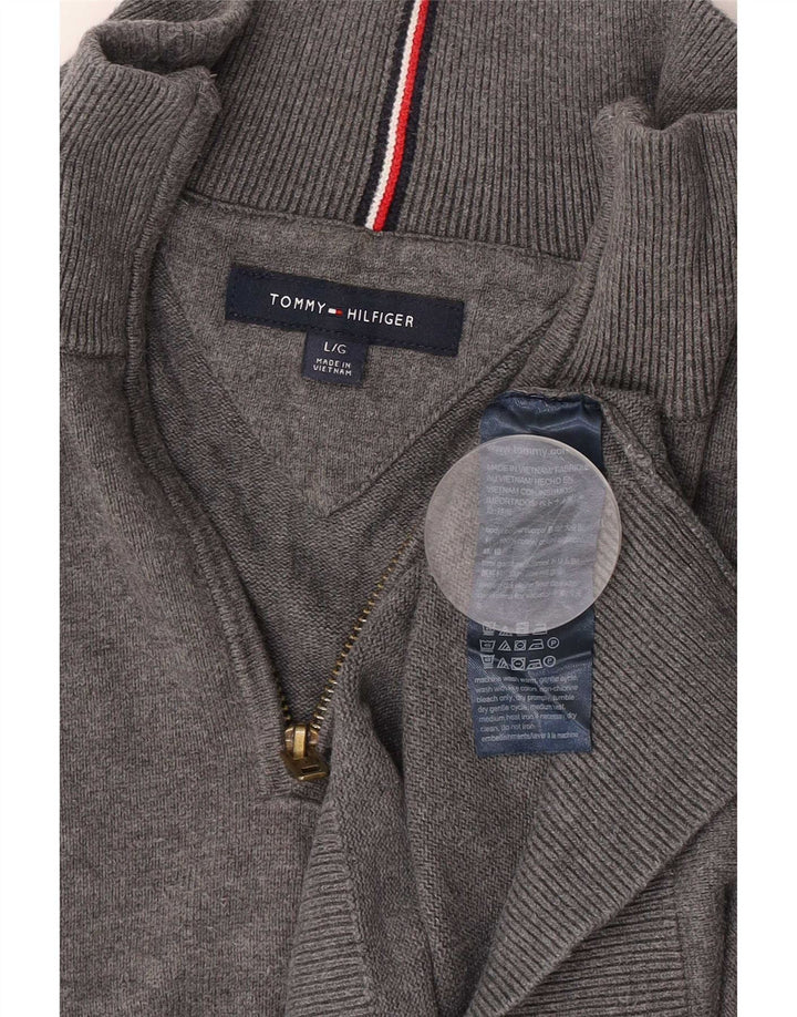 Tommy Hilfiger Mens Zip Neck Jumper Sweater Large Grey Cotton