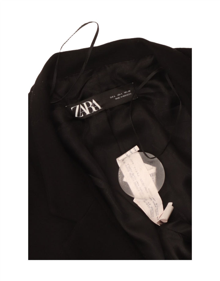 Zara Womens Longline Open Blazer Jacket UK 14 Large Black Acetate