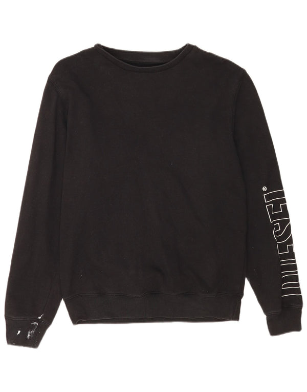 Diesel Womens Graphic Sweatshirt Jumper UK 14 Medium Black Cotton