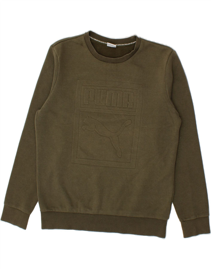 PUMA Mens Graphic Sweatshirt Jumper Medium Khaki Cotton Vintage Puma and Second-Hand Puma from Messina Hembry 