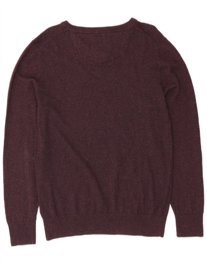 FAT FACE Mens V-Neck Jumper Sweater Large Burgundy Cotton
