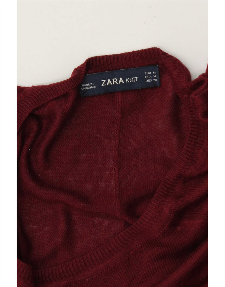 Zara Womens Oversized Boat Neck Jumper Sweater UK 14 Medium Burgundy