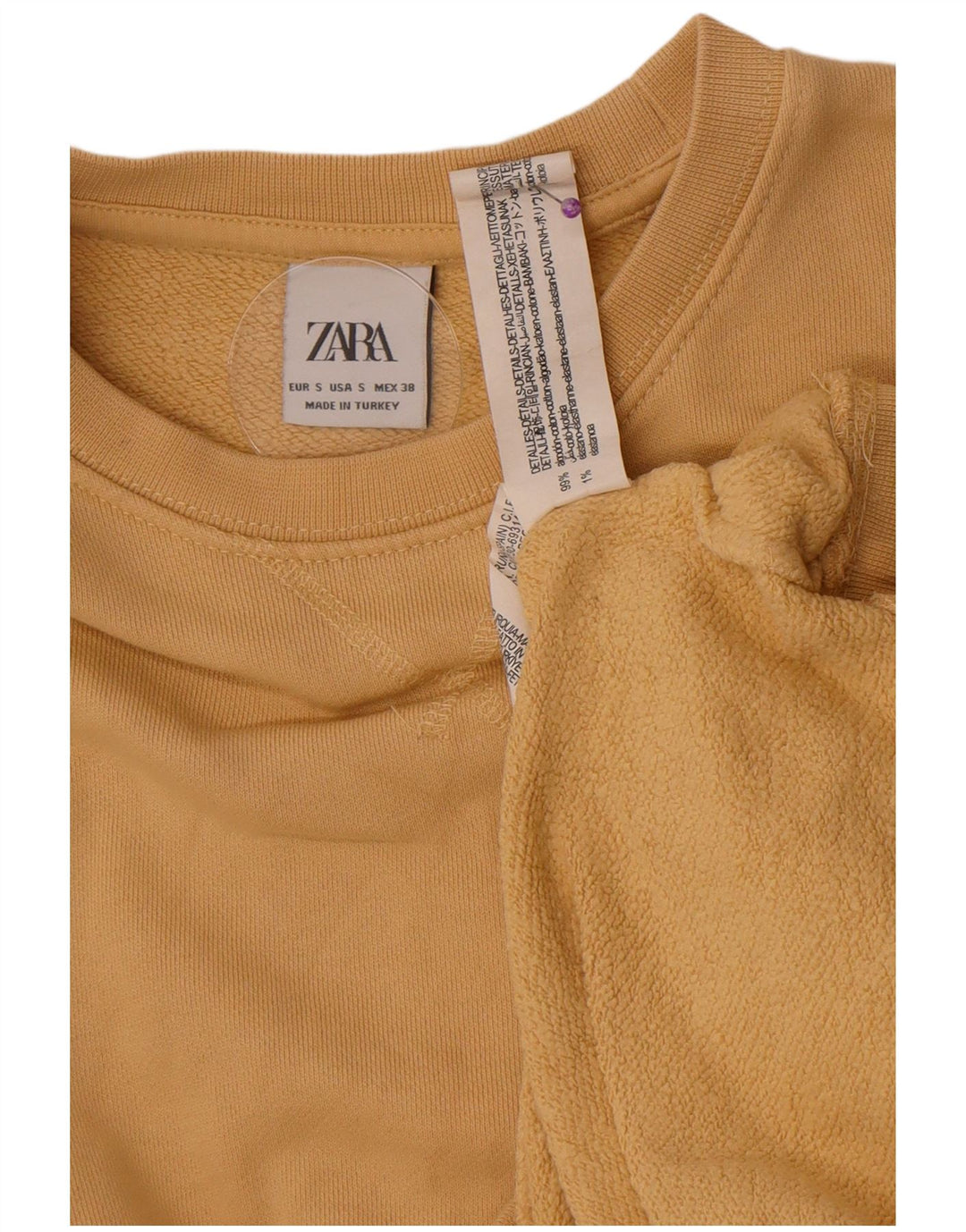 Zara Mens Sweatshirt Jumper Small Beige Cotton