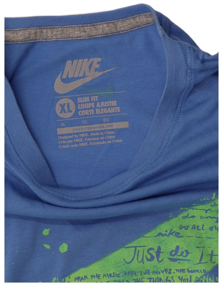 Nike Womens Slim Fit Graphic T-Shirt Top UK 18 XL Blue