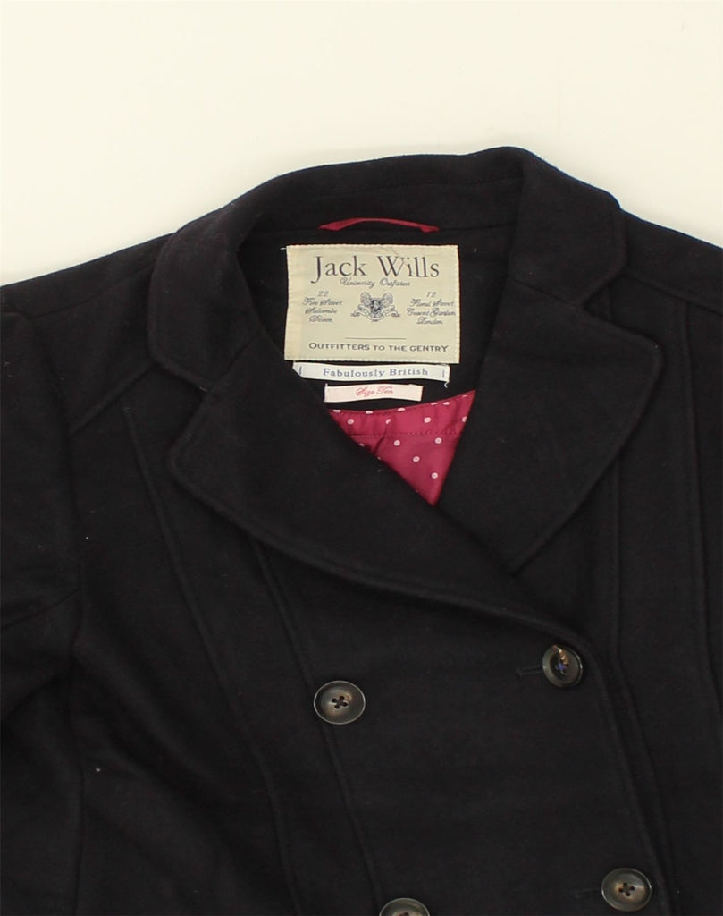 JACK WILLS Womens Double Breasted Coat UK 10 Small Navy Blue Wool | Vintage Jack Wills | Thrift | Second-Hand Jack Wills | Used Clothing | Messina Hembry 