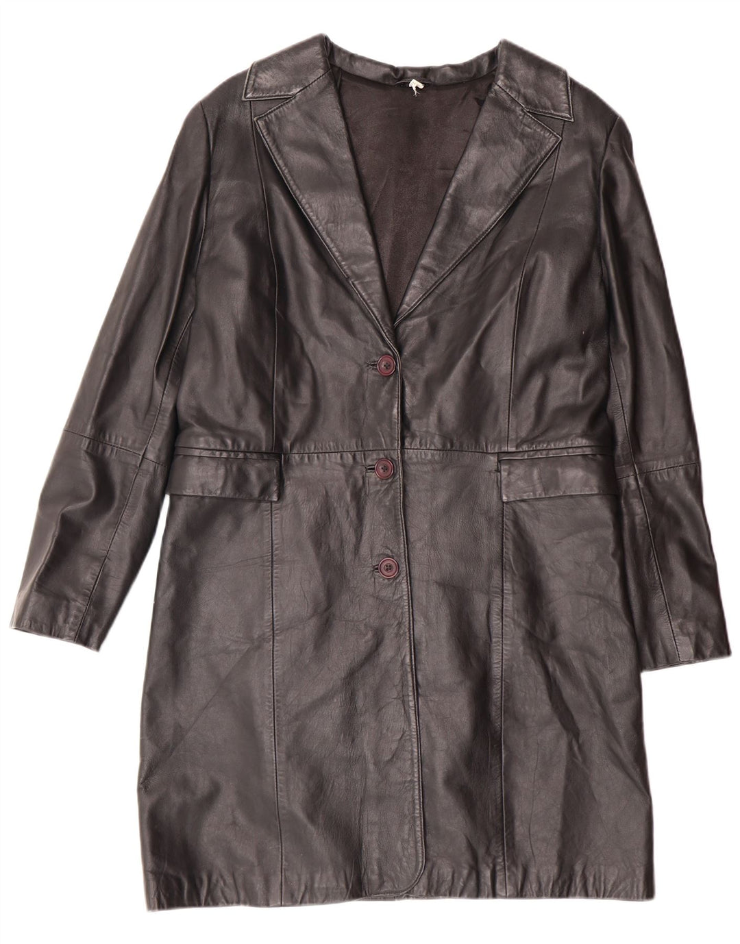 Vintage Womens Leather Coat UK 14 Medium Black Leather