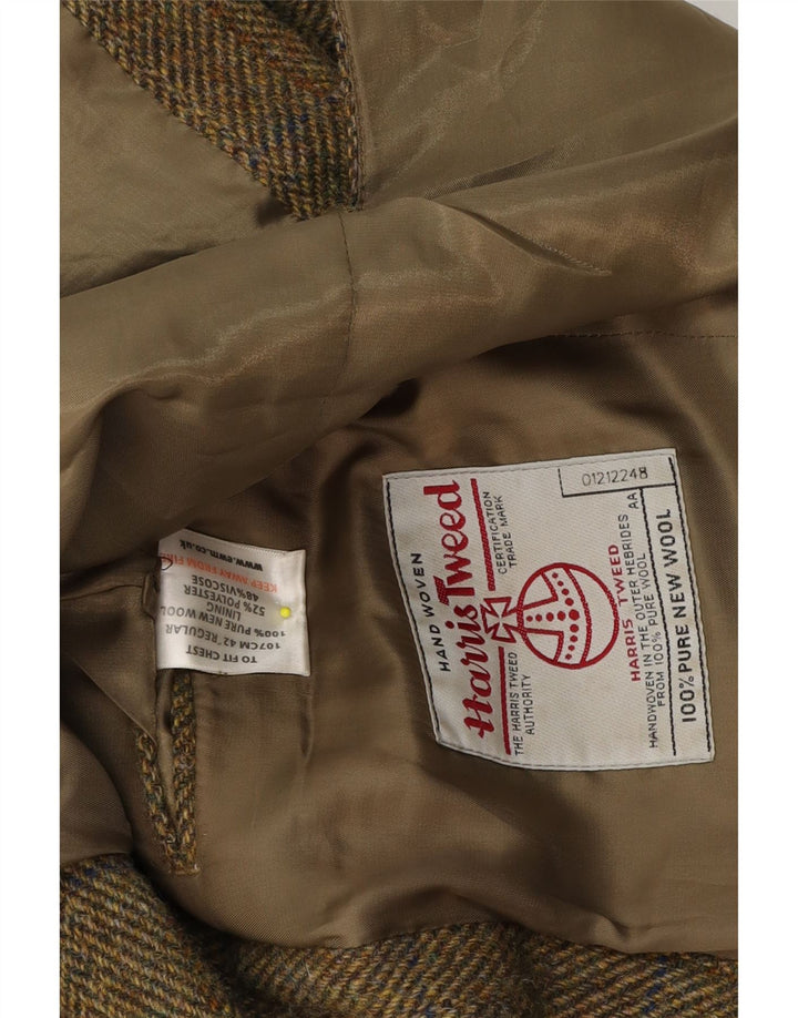 Harris Tweed Mens 2 Button Blazer Jacket UK 42 XL Khaki Check New Wool