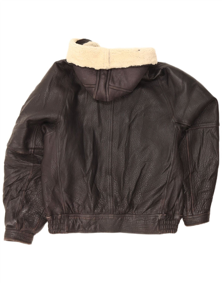 Vintage Mens Hooded Leather Jacket UK 42 XL Black