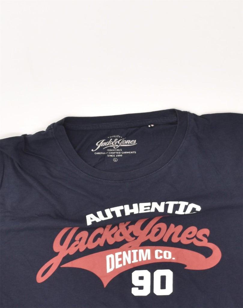 JACK & JONES Mens Authentic Graphic T-Shirt Top Large Navy Blue Cotton | Vintage Jack & Jones | Thrift | Second-Hand Jack & Jones | Used Clothing | Messina Hembry 