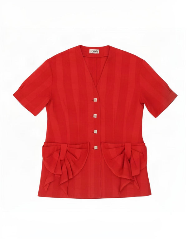 Ernestina Cerini Womens Short Sleeve Blazer Jacket UK 14 Medium Red Striped