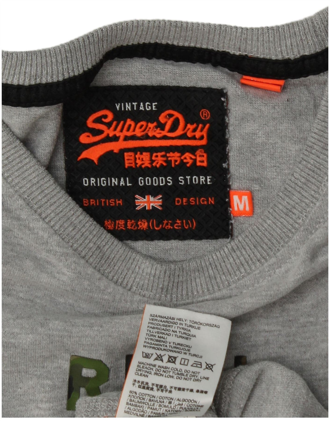 SUPERDRY Mens Graphic T-Shirt Top Medium Grey Cotton