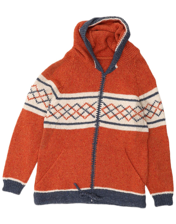 APS Malhas Womens Hooded Cardigan Sweater UK 12 Medium Orange Geometric