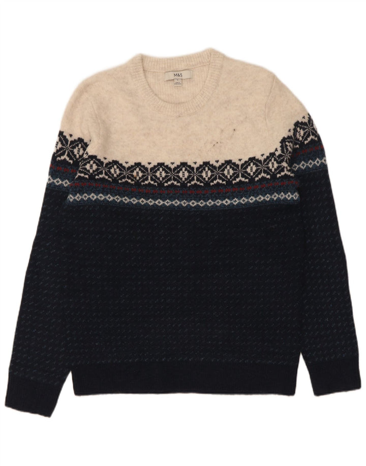 Marks & Spencer Mens Crew Neck Jumper Sweater Small Navy Blue Colourblock