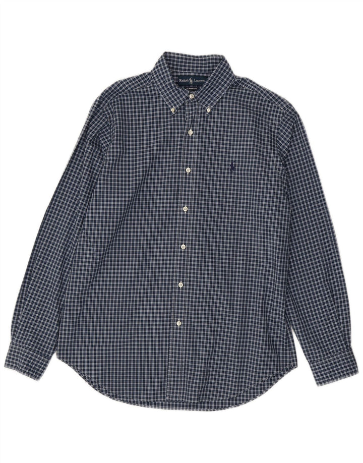 Ralph Lauren Mens Classic Fit Shirt Medium Navy Blue Check Cotton