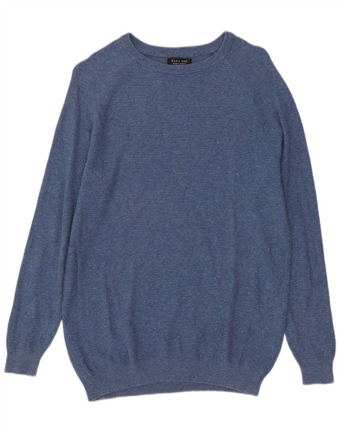 ZARA Mens Boat Neck Jumper Sweater Medium Blue Flecked Polyester