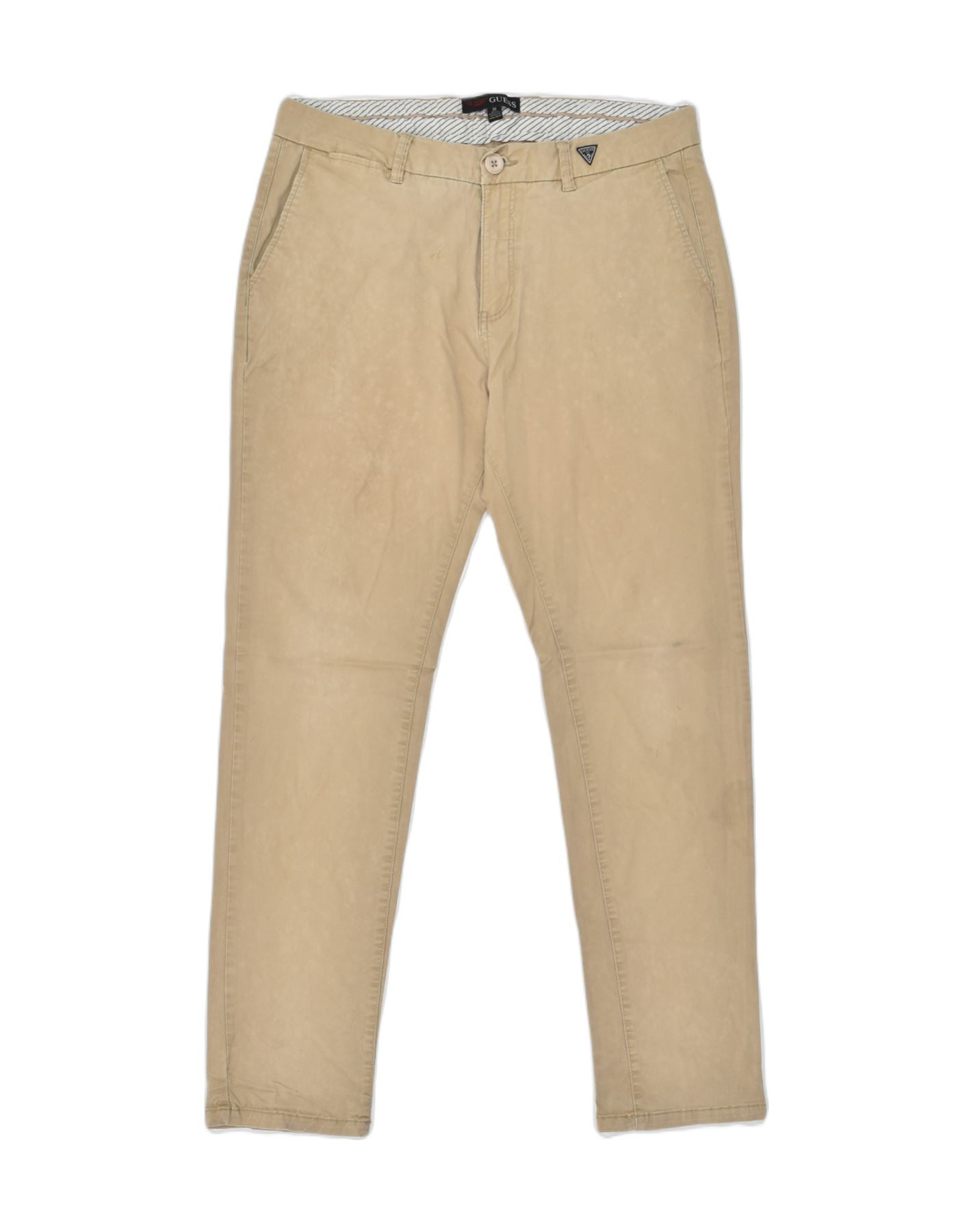 GUESS Mens Slim Fit Chino Trousers W33 L30 Beige Cotton, Vintage &  Second-Hand Clothing Online