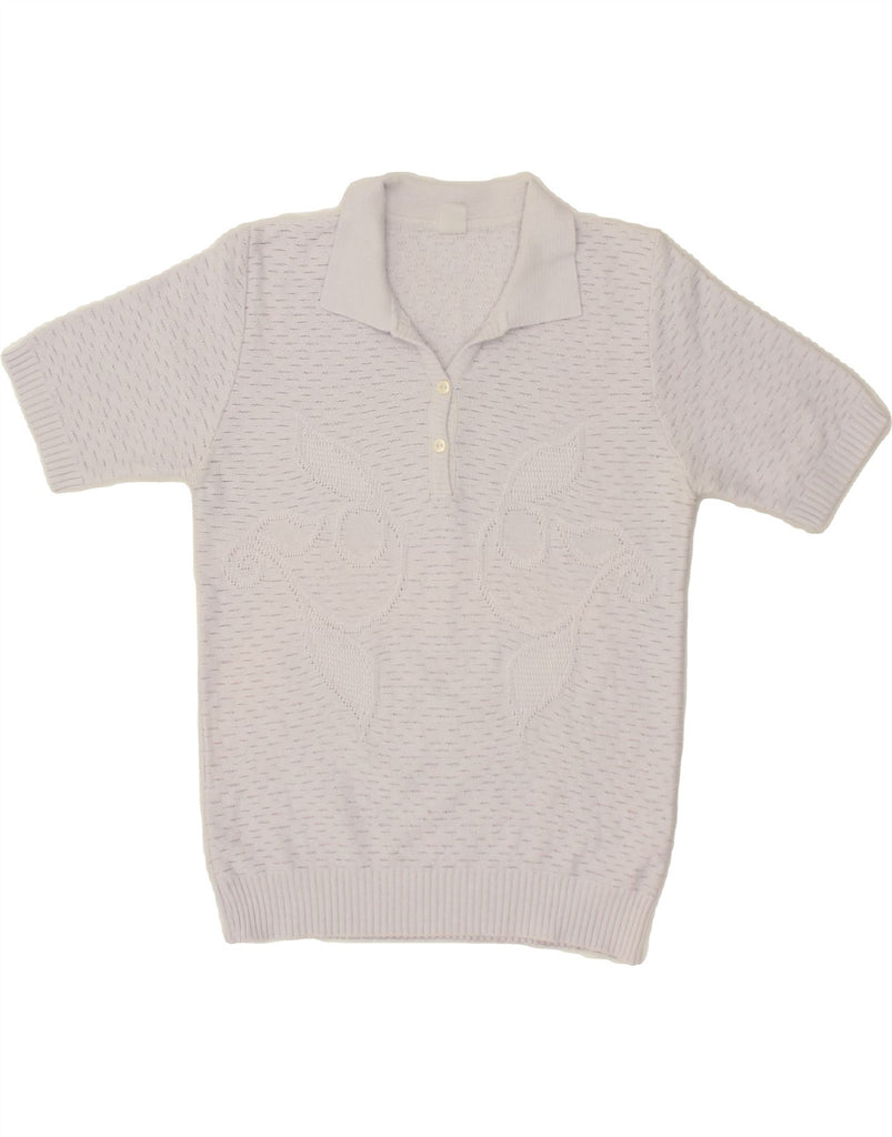 VINTAGE Womens Short Sleeve Polo Neck Jumper Sweater UK 14 Medium Grey | Vintage Vintage | Thrift | Second-Hand Vintage | Used Clothing | Messina Hembry 