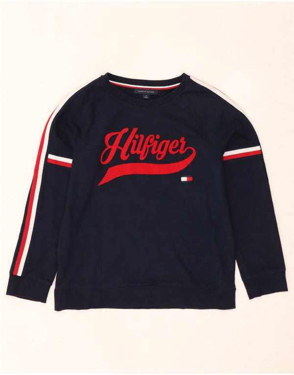 Tommy Hilfiger Womens Graphic Sweatshirt Jumper UK 14 Medium Navy Blue