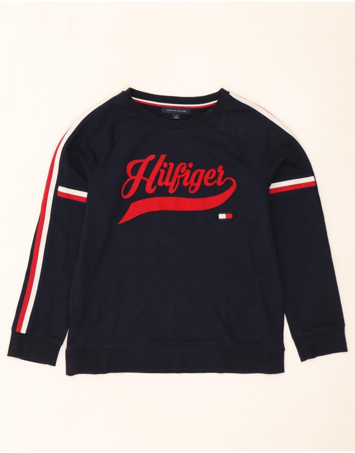 Tommy Hilfiger Womens Graphic Sweatshirt Jumper UK 14 Medium Navy Blue