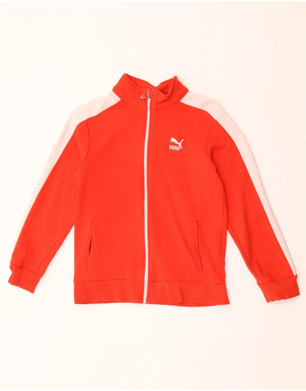 Puma Girls Tracksuit Top Jacket 14-15 Years Large Red Colourblock Cotton