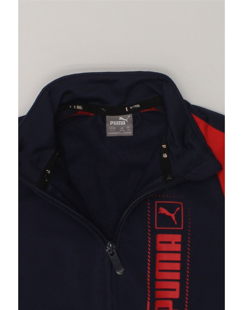 PUMA Boys Graphic Tracksuit Top Jacket 5-6 Years Navy Blue Colourblock | Vintage Puma | Thrift | Second-Hand Puma | Used Clothing | Messina Hembry 