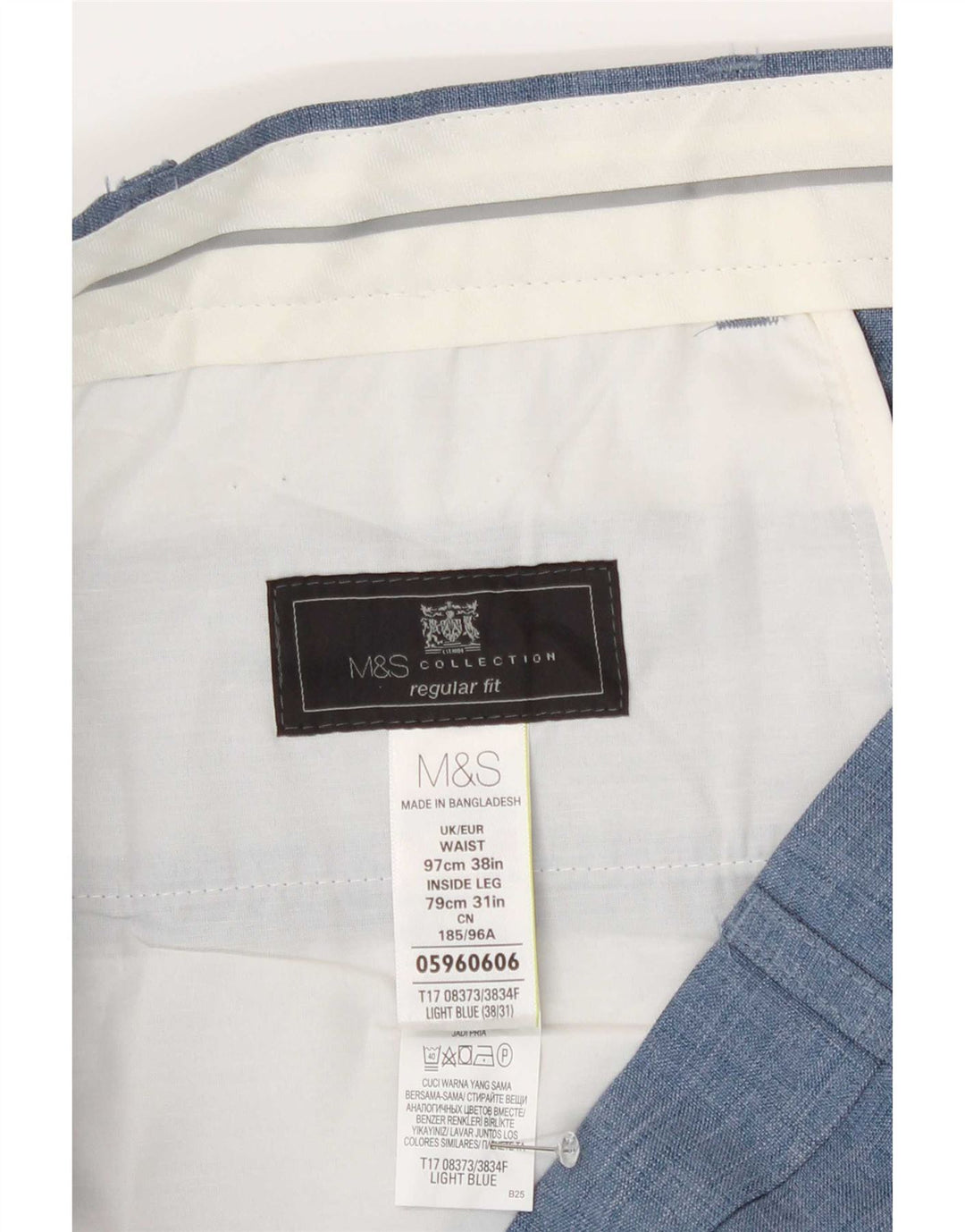 Marks & Spencer Mens Regular Fit Suit Trousers W38 L31 Blue Polyester