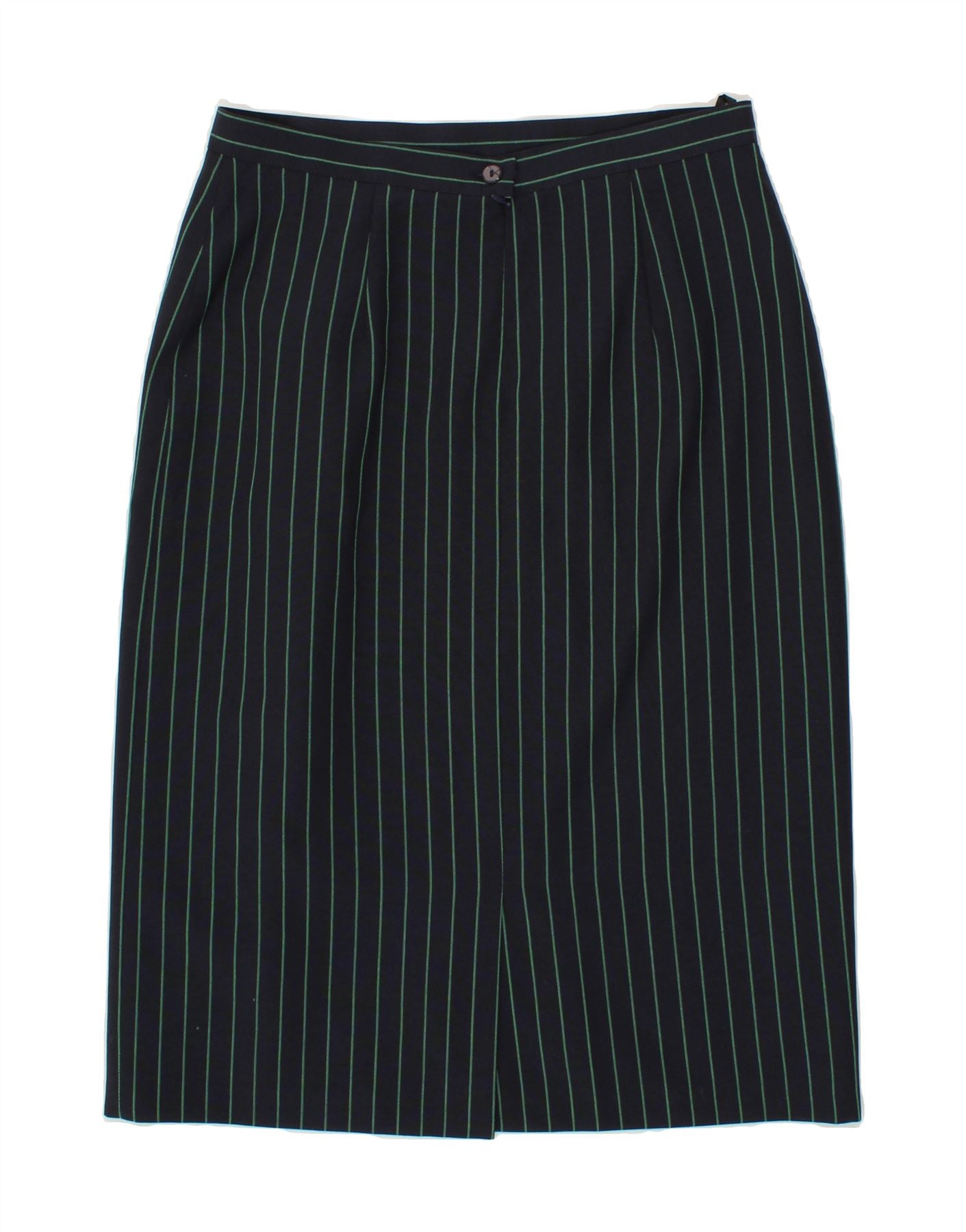 VINTAGE Womens Pencil Skirt UK 16 Large W32 Navy Blue Striped Polyester Vintage Second Hand Clothing Online Messina Hembry