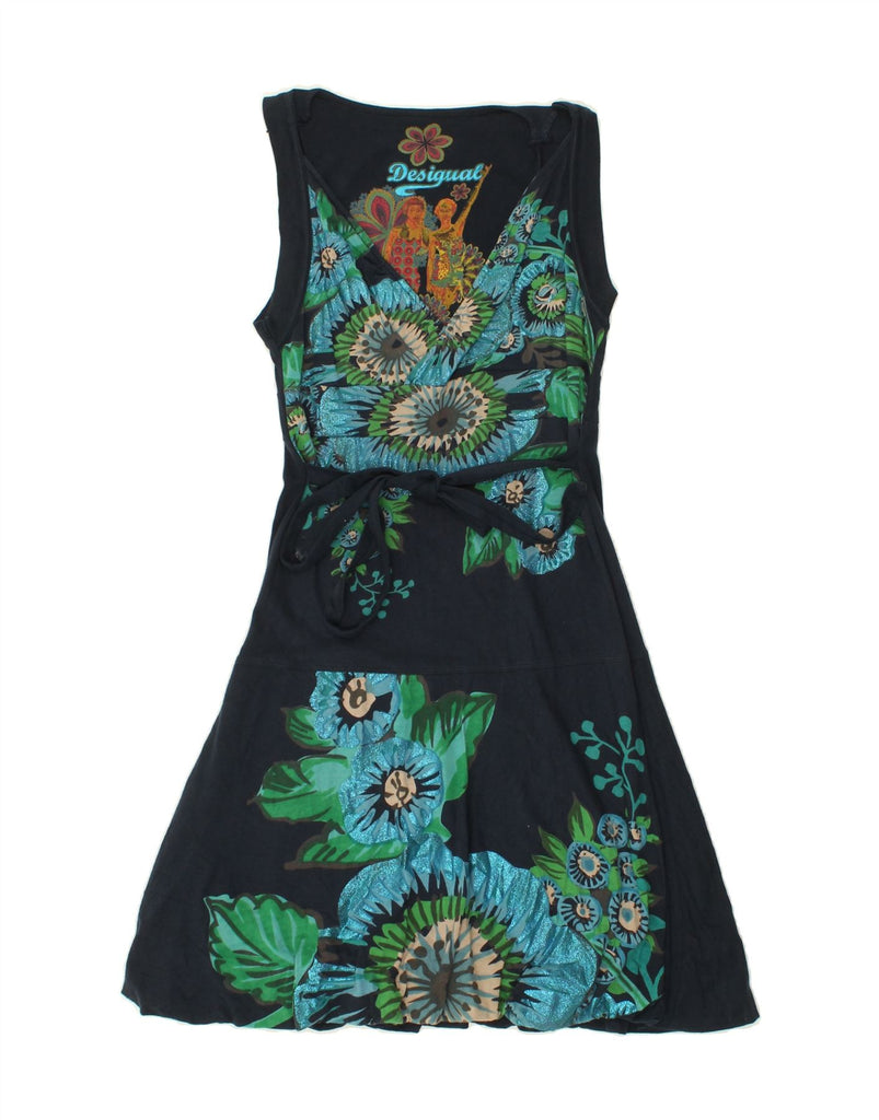 DESIGUAL Womens Sleeveless A-Line Dress UK 8 Small Navy Blue Floral | Vintage Desigual | Thrift | Second-Hand Desigual | Used Clothing | Messina Hembry 