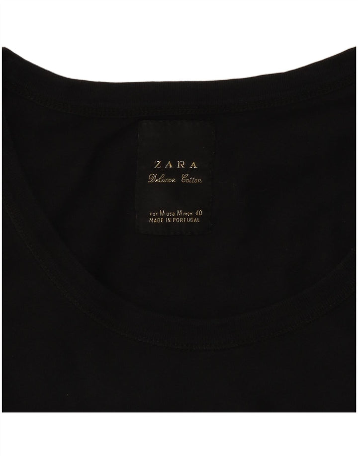 ZARA Womens T-Shirt Top UK 12 Medium Black Cotton