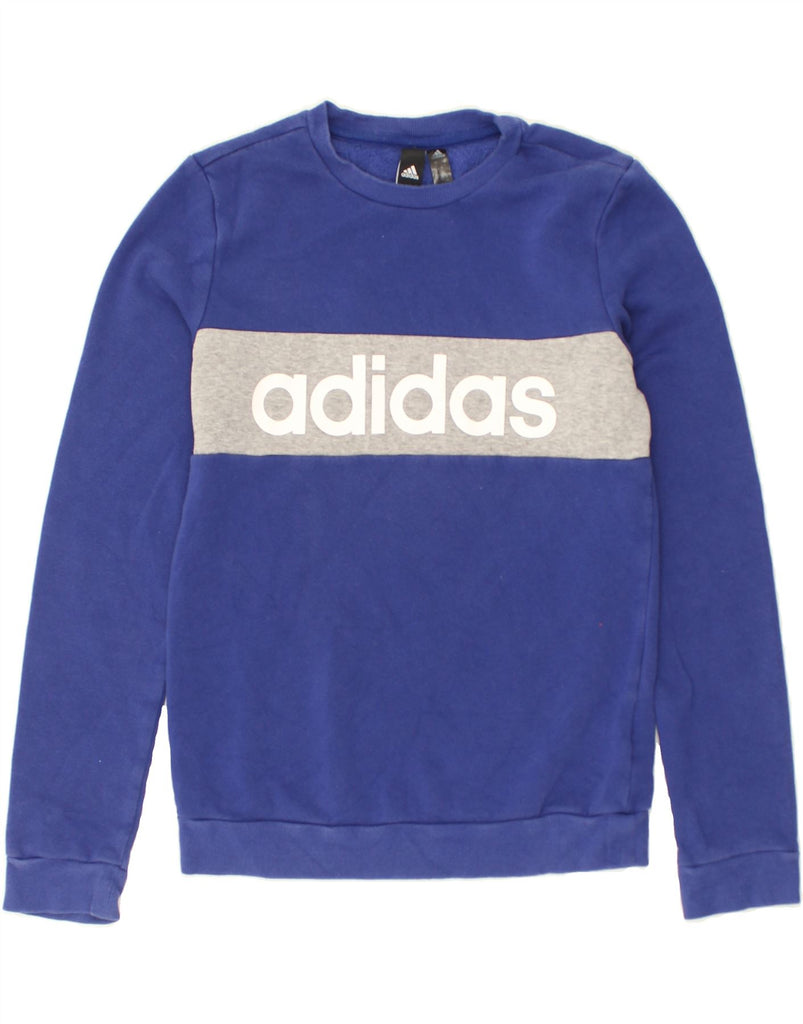 ADIDAS Boys Graphic Sweatshirt Jumper 8-9 Years Blue Cotton | Vintage Adidas | Thrift | Second-Hand Adidas | Used Clothing | Messina Hembry 