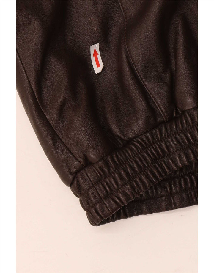 Vintage Womens Loose Fit Leather Bomber Jacket UK 14 Large Brown