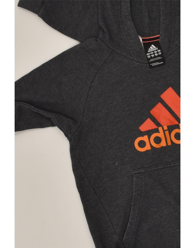 ADIDAS Boys Graphic Hoodie Jumper 9-10 Years Grey Cotton | Vintage Adidas | Thrift | Second-Hand Adidas | Used Clothing | Messina Hembry 