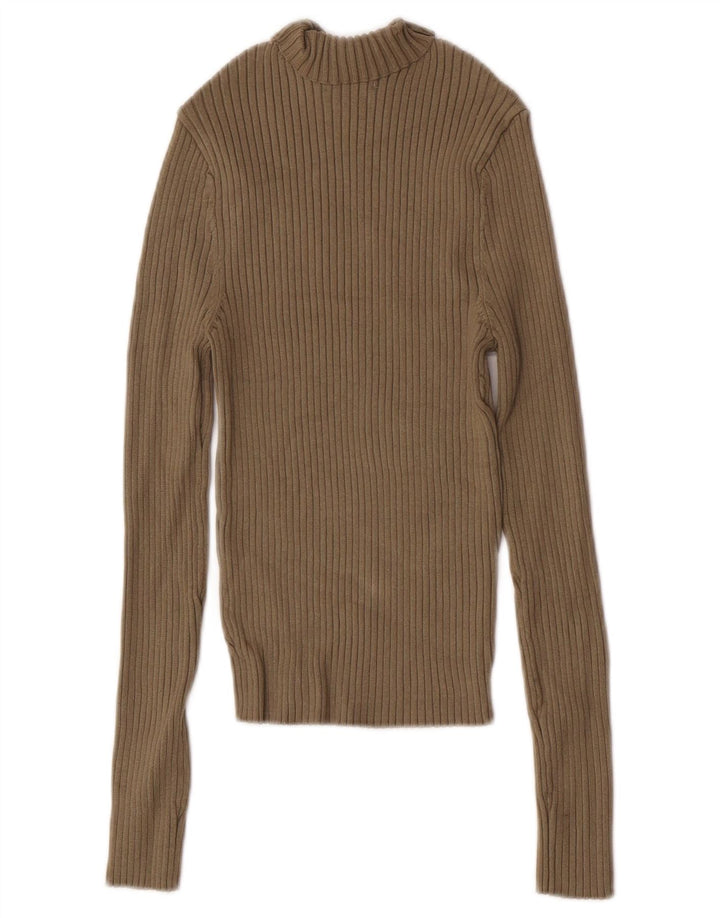 Zara Womens Crop Roll Neck Top Long Sleeve UK 12 Medium Khaki Viscose