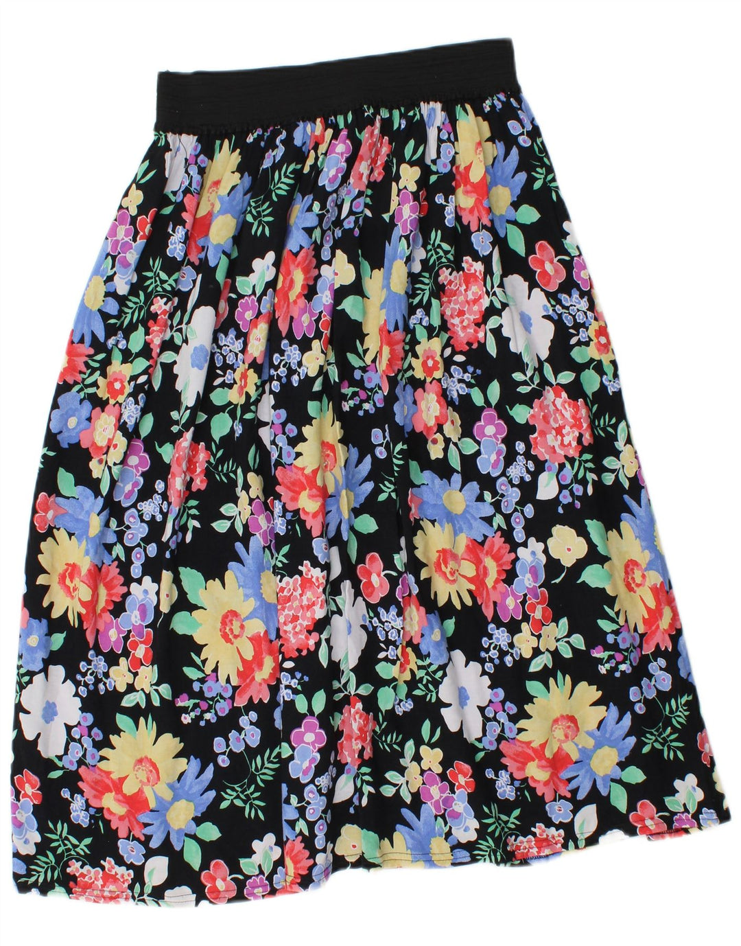 Vintage Womens Midi Skirt W28 Medium  Black Floral Viscose
