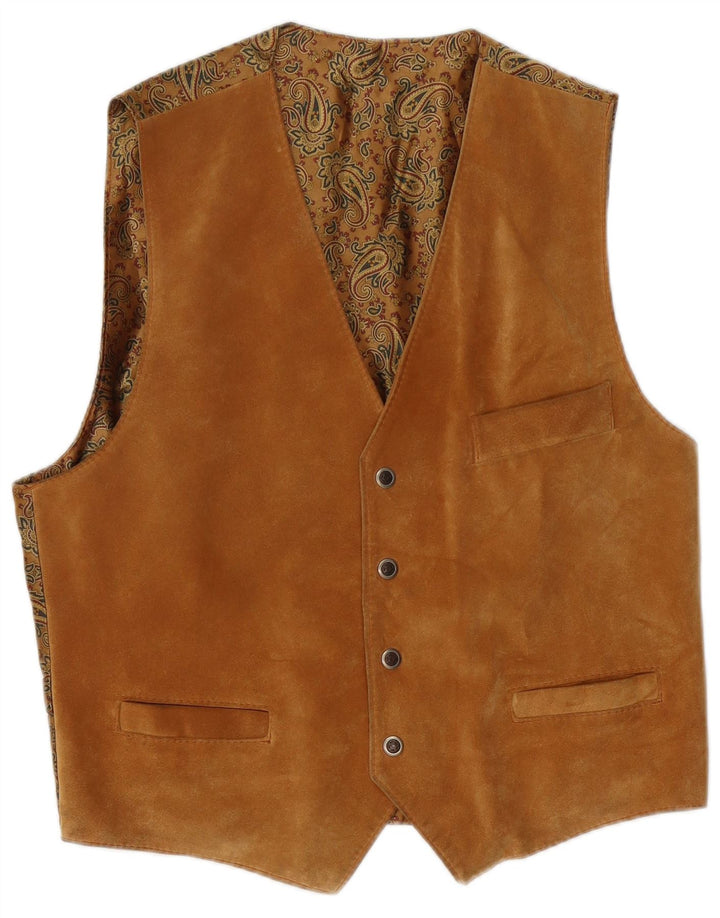 Vintage Mens Suede Waistcoat Medium Brown Paisley