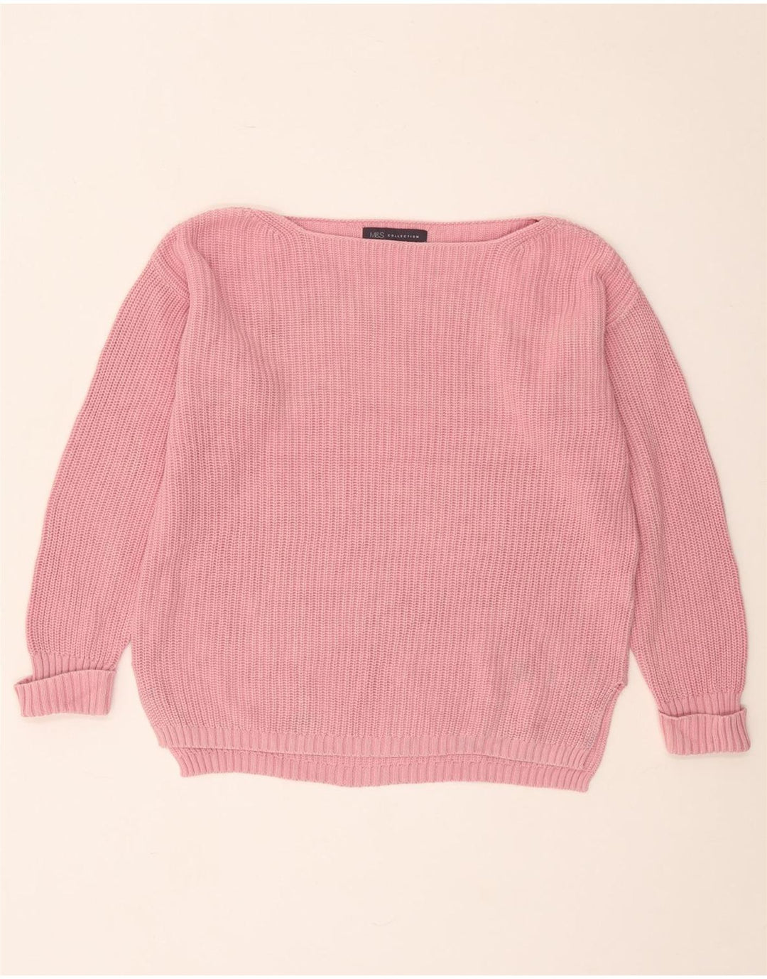 Marks & Spencer Womens Oversized Boat Neck Jumper Sweater UK 10 Small Pink