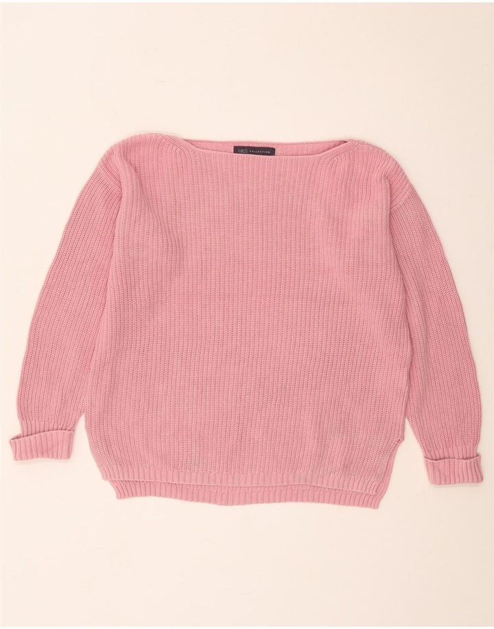 Marks & Spencer Womens Oversized Boat Neck Jumper Sweater UK 10 Small Pink