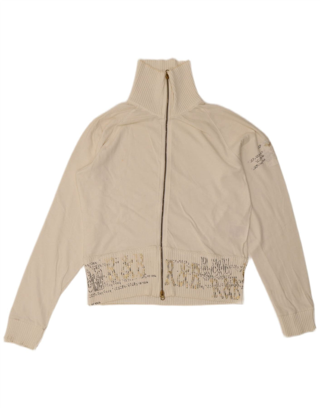Arena Womens Graphic Oversized Tracksuit Top Jacket Small Off White Cotton