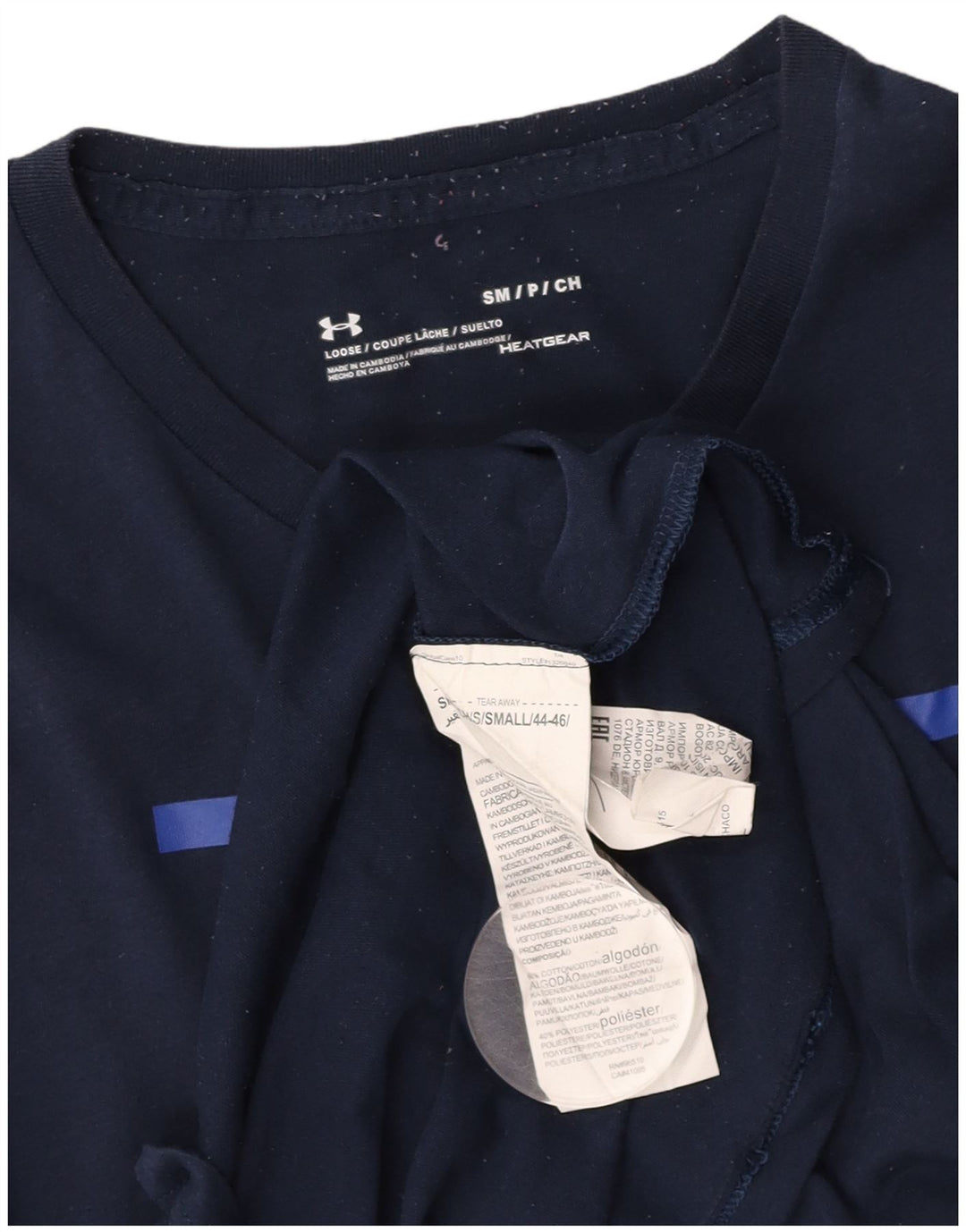 UNDER ARMOUR Mens Heat Gear Graphic T-Shirt Top Small Navy Blue Cotton