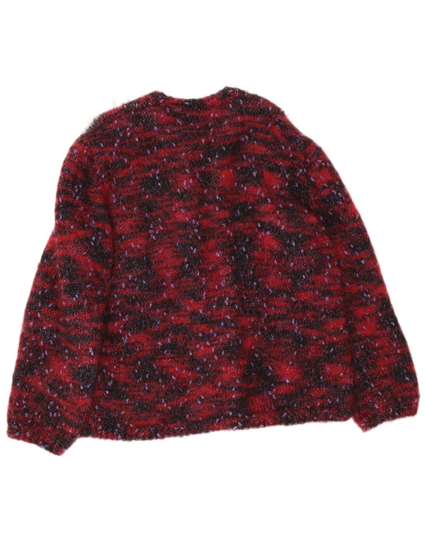 Vintage Womens Cardigan Sweater UK 14 Large Burgundy Colourblock