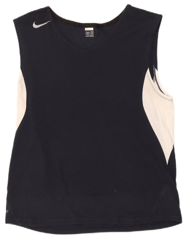 Nike Mens Vest Top UK 42 /44 Large Navy Blue Colourblock Cotton
