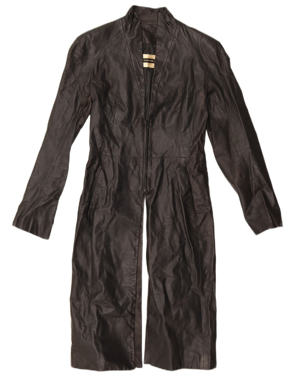 Plein Sud Womens Leather Coat EU 38 Medium Black Leather